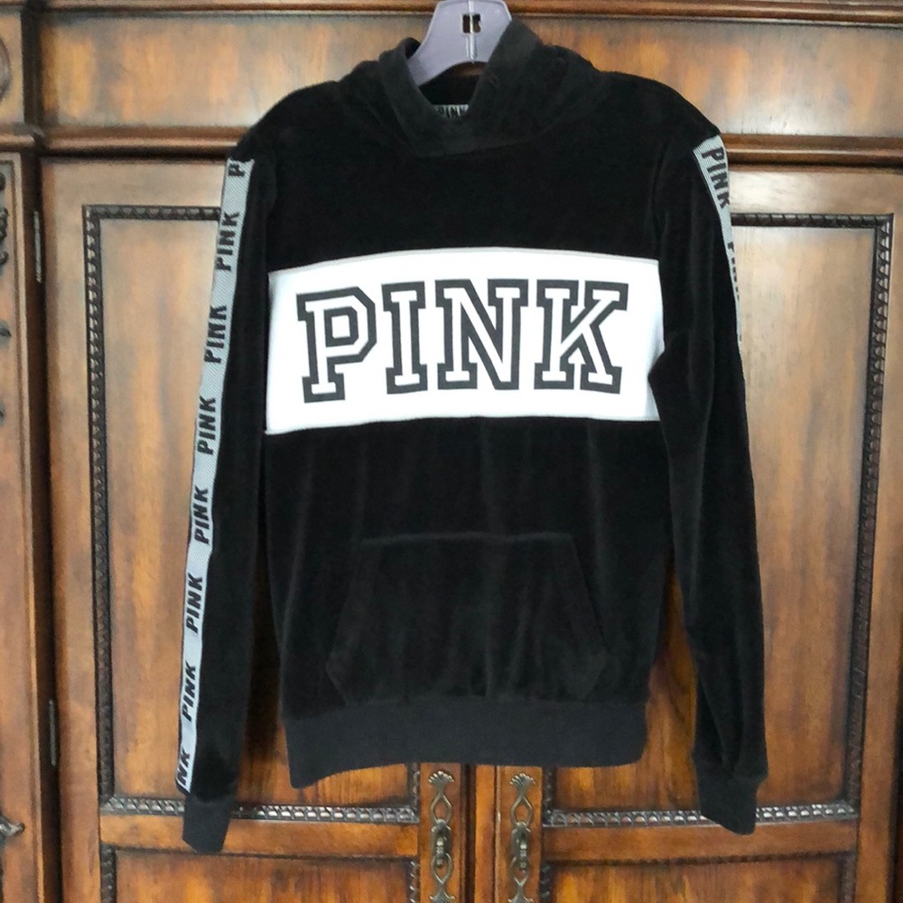 VS Pink Black Cowl Neck Velvet Sweatshirt Size XS